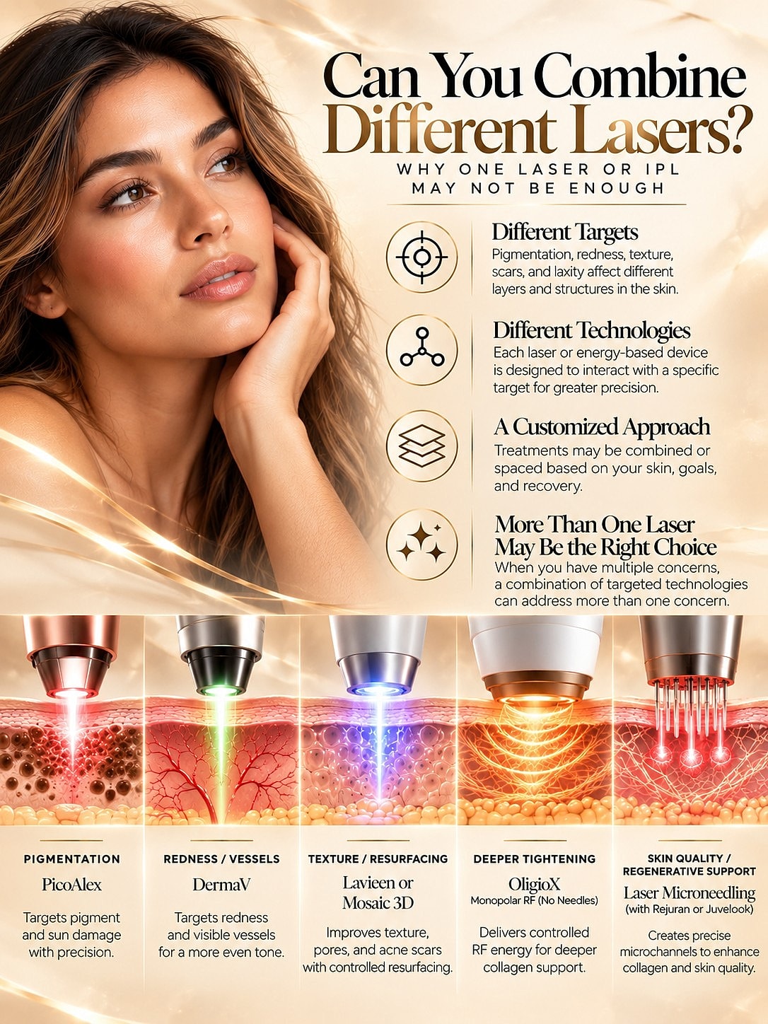 Different lasers for customized skin treatments.