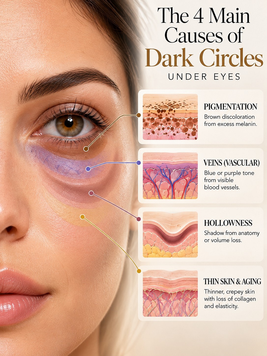 Causes of dark circles under eyes explained visually.