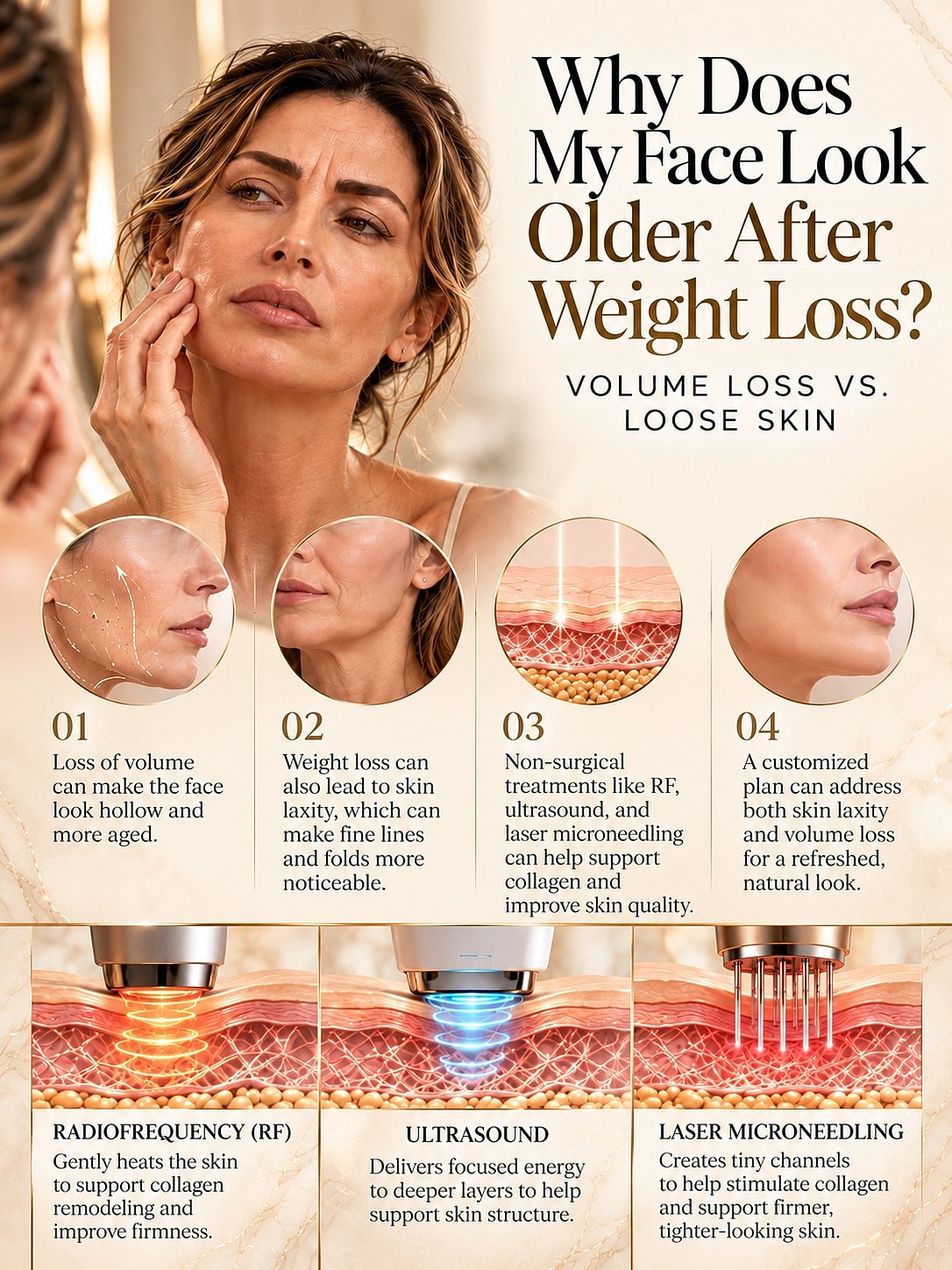 Weight loss effects on facial appearance explained with skin tightening options