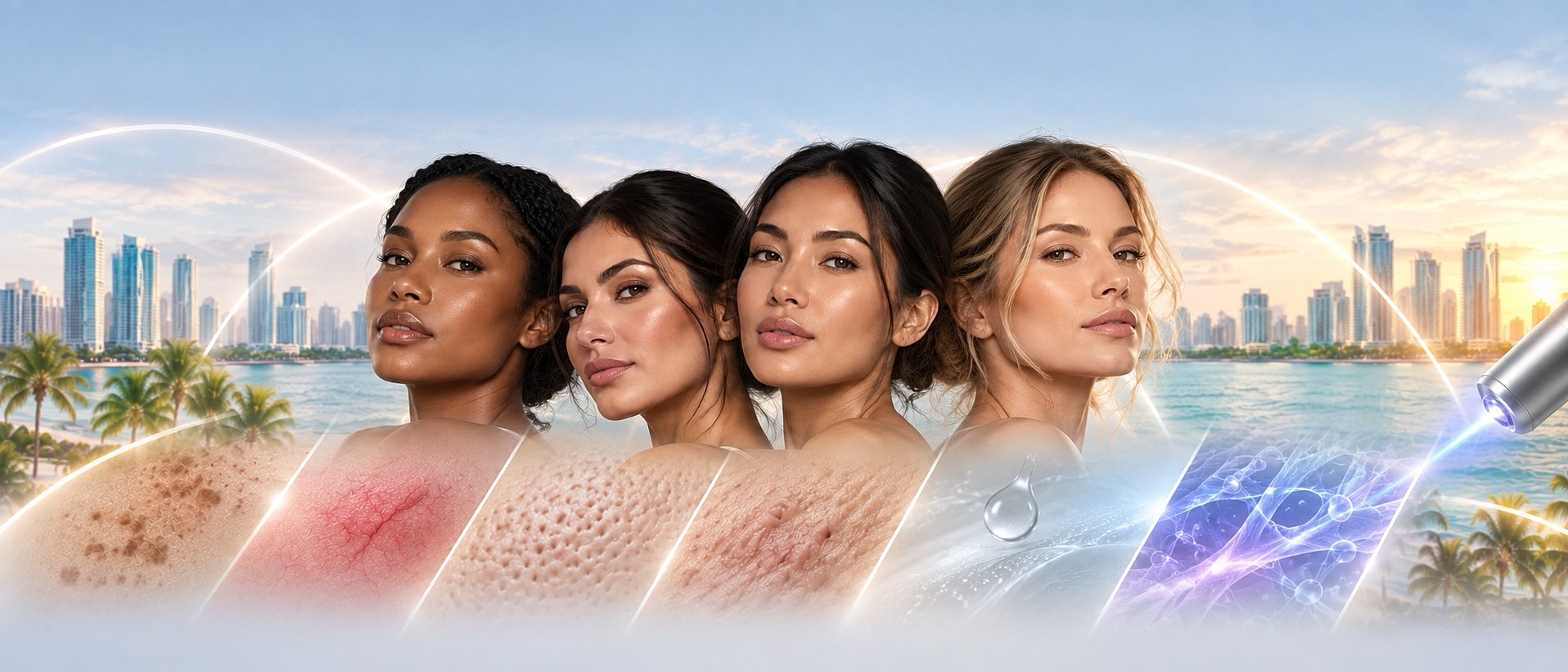 Diverse women showcasing various skin conditions and treatments.
